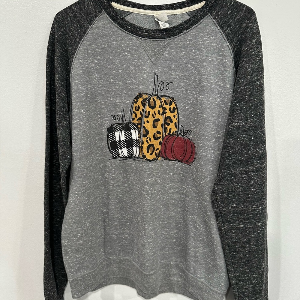 Jerzees Charcoal Sweater with Pumpkin Trio Design